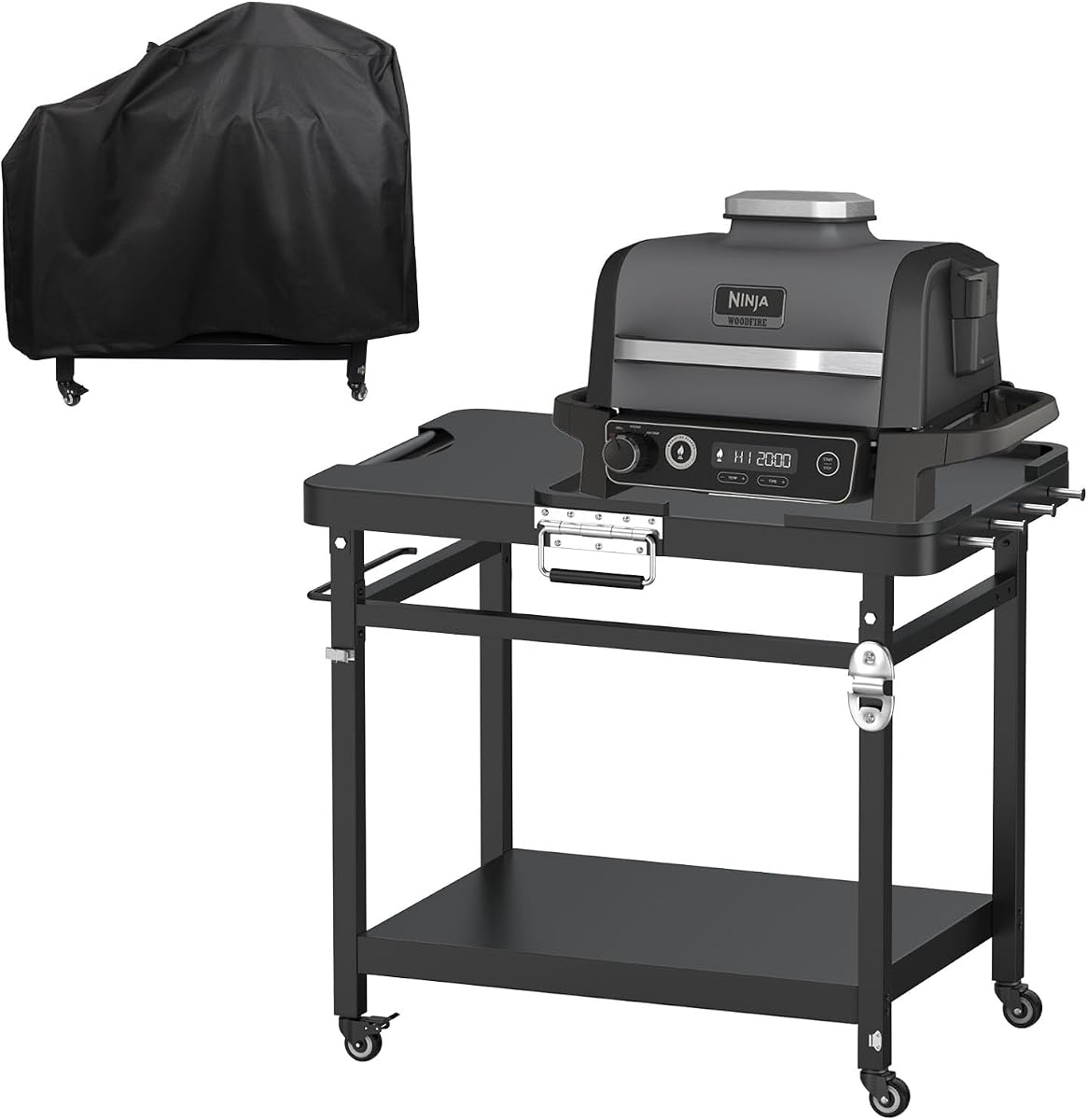 Foldable Cart for Ninja Woodfire Grill Stand OG700/OG800/OG900/OG321/OO101 | For ninja woodfire outdoor grill stand with wheels & cover, fits ninja series/pizza oven & most outdoor grills, easy storage