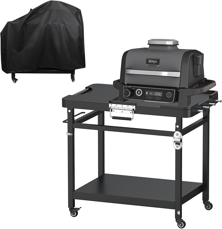 Foldable Cart for Ninja Woodfire Grill Stand OG700/OG800/OG900/OG321/OO101 | For ninja woodfire outdoor grill stand with wheels & cover, fits ninja series/pizza oven & most outdoor grills, easy storage