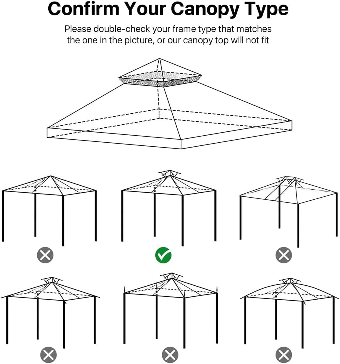 Garden Gazebo Top Cover 3x3M Canopy Replacement Pavilion Roof 1/2 Tier Outdoor Patio Garden Tent Roof Top Replacement Canopy Top Cover for Outdoor Camping Garden Backyard(Double-Deck,Beige)