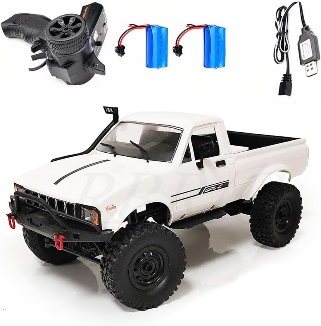 C24-1 RC Crawler Offroad RC Truck 4x4 Remote Control Rock Crawler Pickup Trucks with Led Light, 2.4 Ghz 1/16 Scale All Terrain Car Brushed RTR Pickup for Adults (2 Batteries)