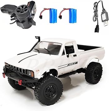 C24-1 RC Crawler Offroad RC Truck 4x4 Remote Control Rock Crawler Pickup Trucks with Led Light, 2.4 Ghz 1/16 Scale All Terrain Car Brushed RTR Pickup for Adults 2 Batteries