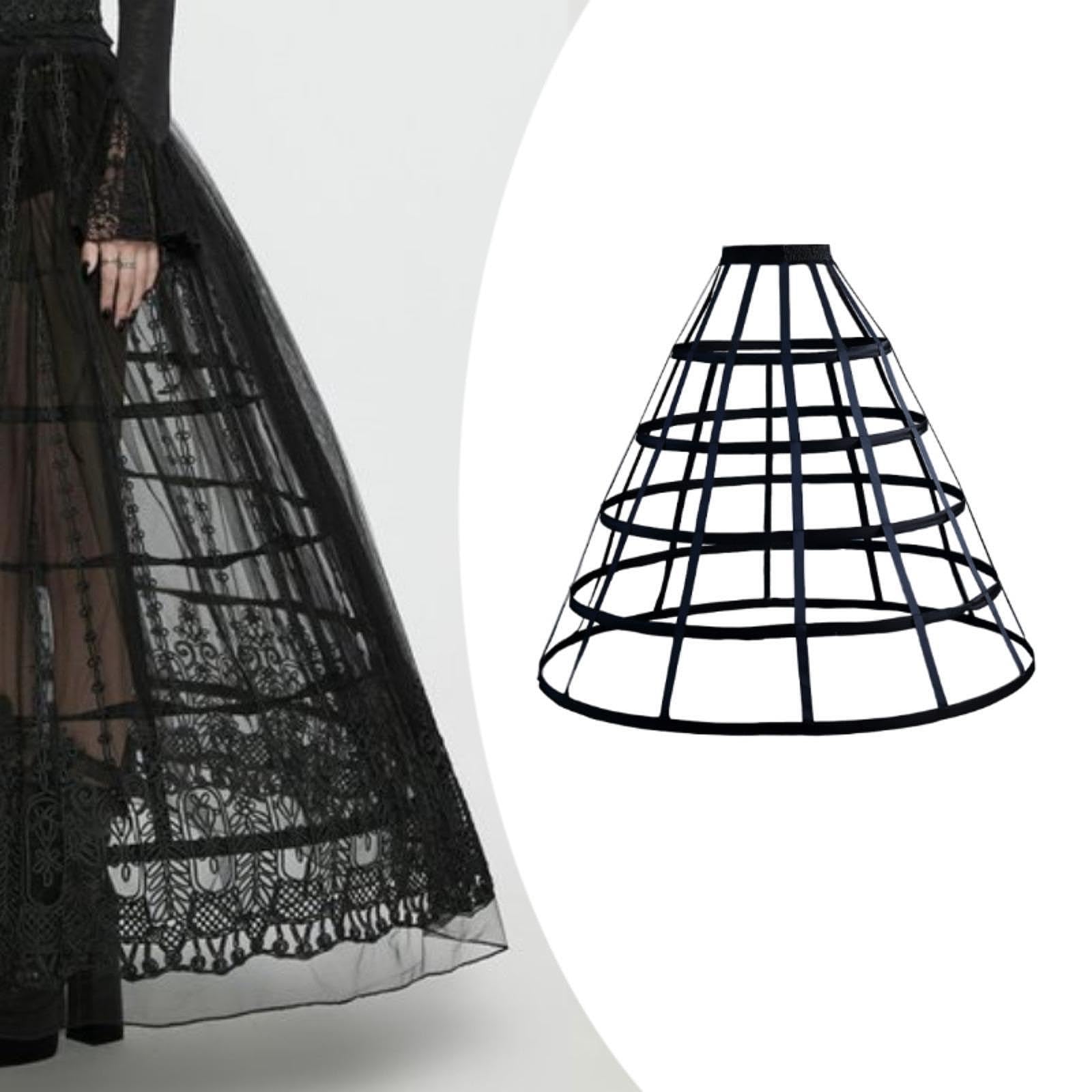 rockible Sottogonna Cerchio Donna Con Ha 5 Anelli per Abiti Da Sposa, Abiti Da Cosplay E Altro Ancora, Lunghezza Gonna 90 Cm, Diametro Inferiore 100 Cm, Circonferenza Vita Regolabile 55 Cm-90 Cm