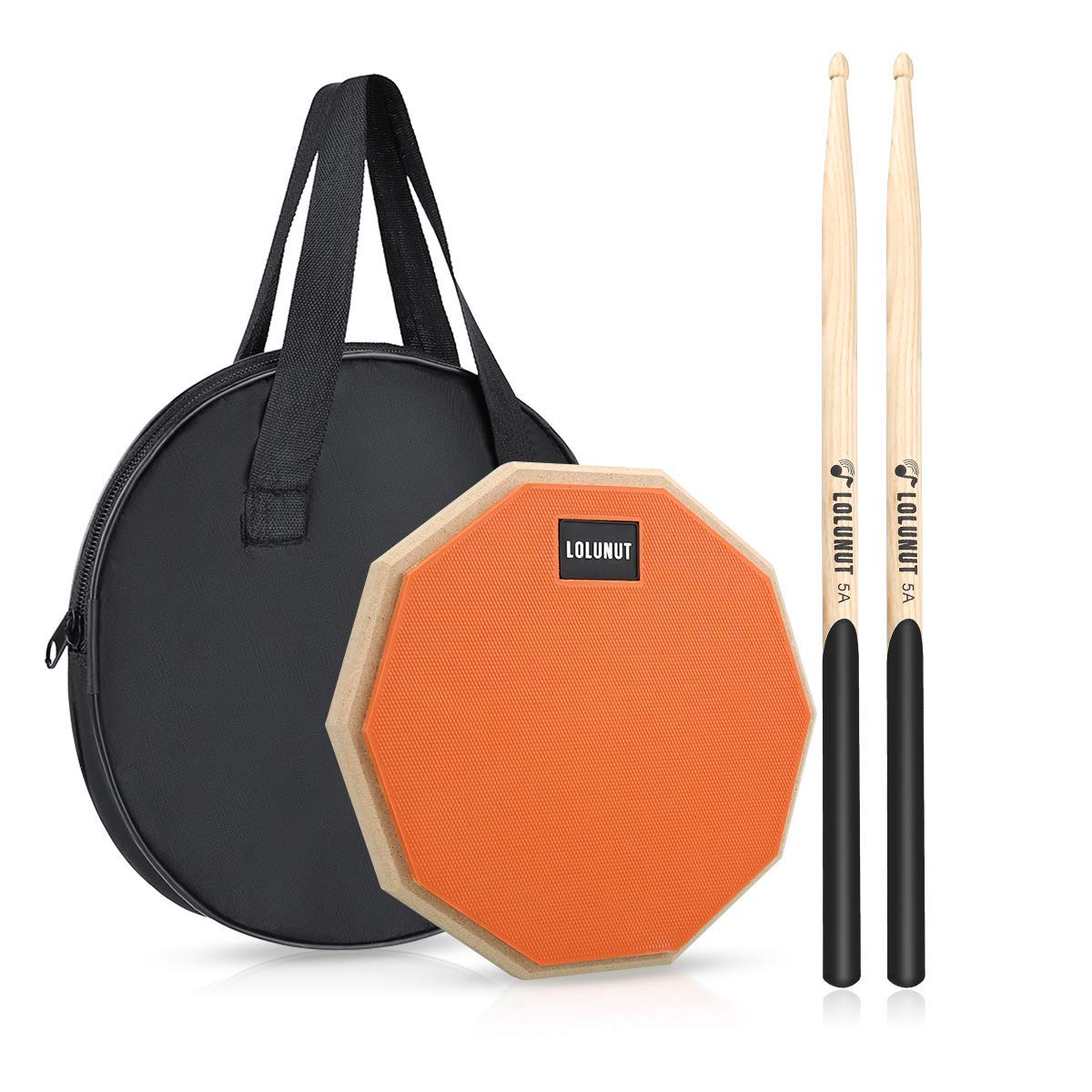Pad de batterie d'entraînement silencieux double face en caoutchouc souple avec bâtonnets de batterie en bois massif 20 cm - Orange