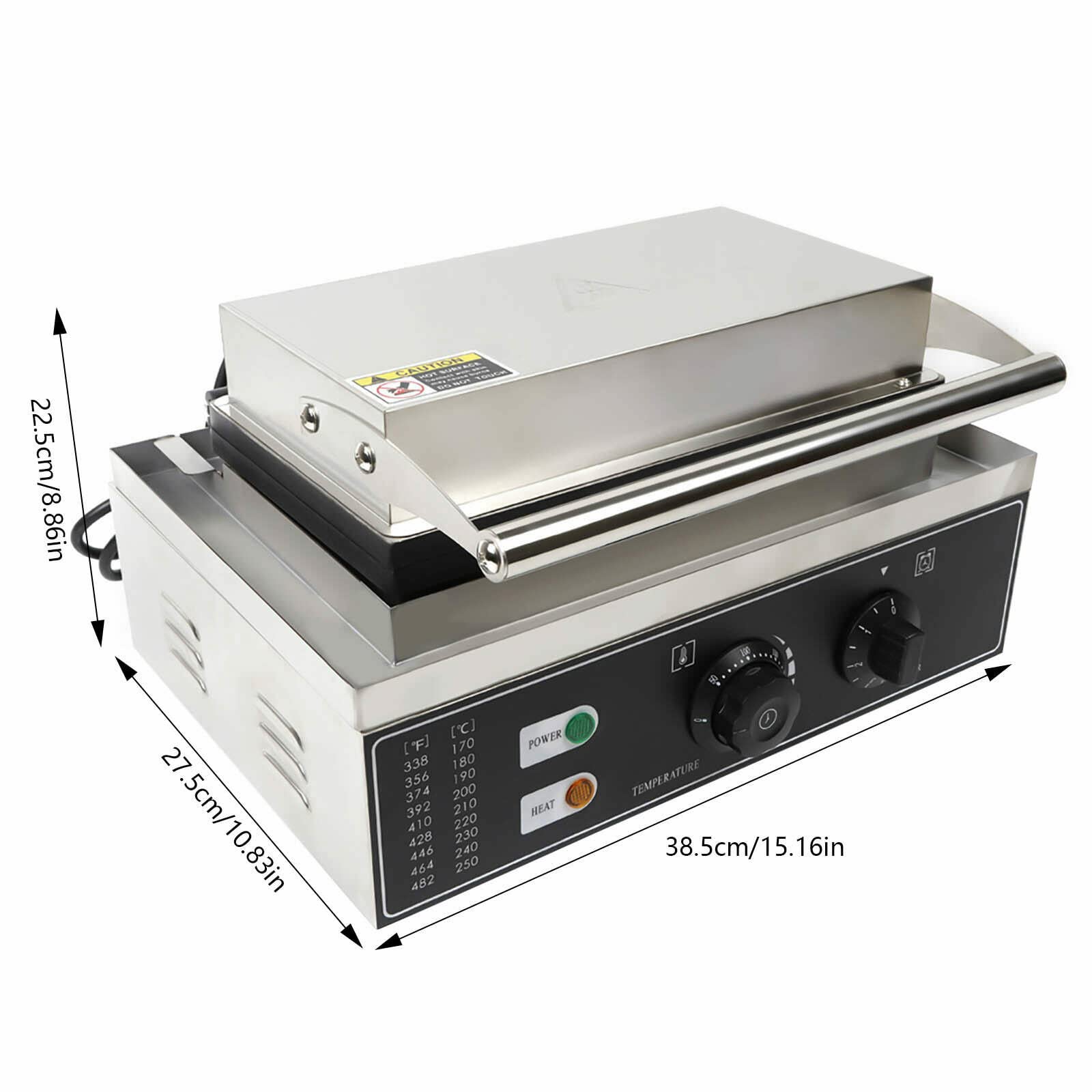Gofrera comercial de 1500 W, mango para perros calientes, revestimiento antiadherente, máquina de gofres