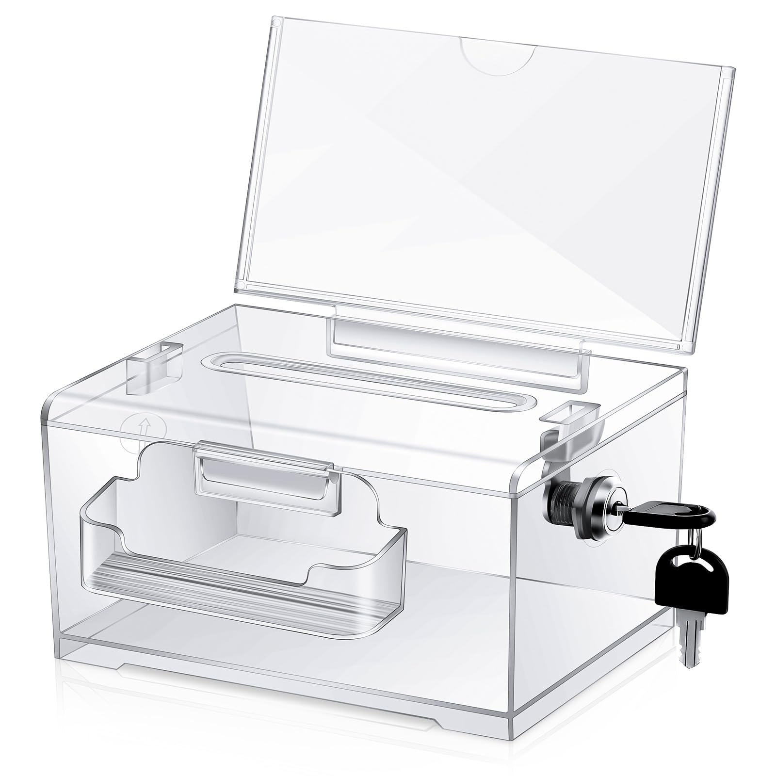 Transparente Acryl-Spendenbox, Wahlurne und Meinungsbox mit Schloss und Beschriftungshalterung, Aufbewahrungsbehälter für Spendenaktionen, Abstimmungen und Trinkgeldsammlungen