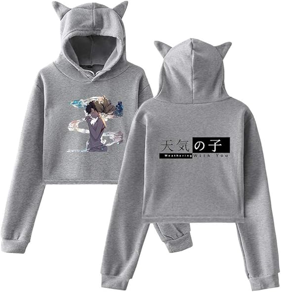 Amazon Houmary 女性パーカー 天気の子パーカー スウェット プルオーバー おしゃれ 猫耳 ファッション 長袖 パーカー プレゼント ホリデーギフト Weathering With You 人気トップス 猫プリント レディース 通販