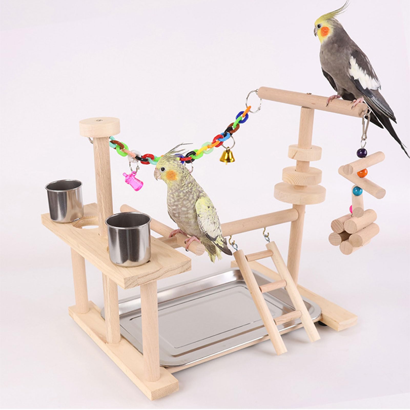 Vogel Schaukel Papageien Käfig Spielzeug Holz Schaukel Mit Tablett Fütterung Tassen Training Für Kleine Vögel Papageien Vogel Käfig Set