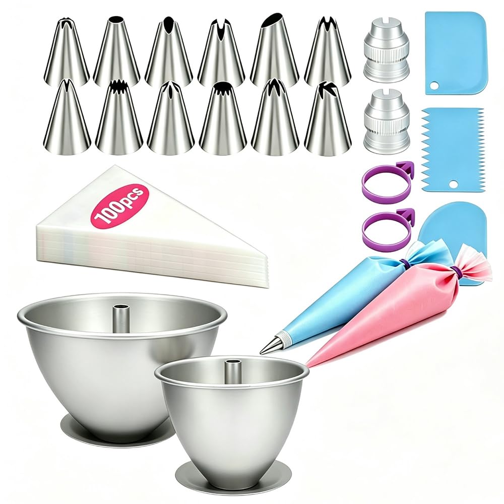 AKAZA 2 Pcs Doll Cake Mold 6 & 8 Inch with 120 Pcs Cake Decorating Kit
