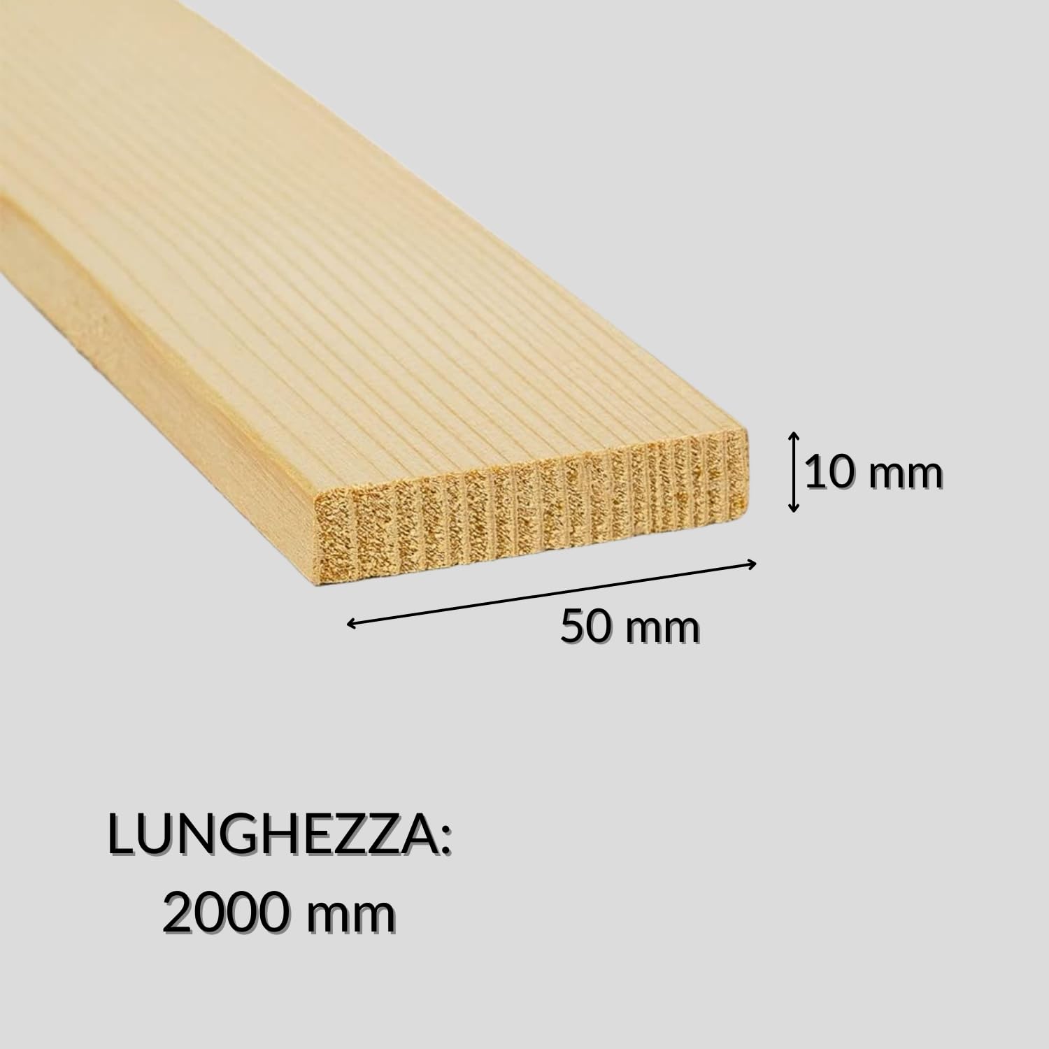 TWE Listelli Legno Massello Abete x 2 Metri su Quattro Lati con Smusso su Spigoli Made in Italy Confezione da 10 pz (10x50x2000) mm