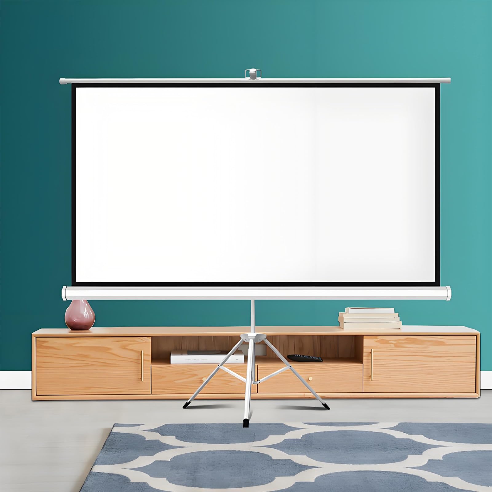 Ekran Projekcyjny ze Statywem PVC o Wysokiej Rozdzielczości 4K Regulowana Wysokość Przenośny Ekran Projekcyjny Składany Nadaje Się do Użytku Na Kempingu I w Salach(120 * 90cm)