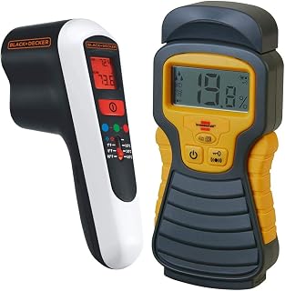 BLACK+DECKER TLD100-XJ Détecteur de Fuites Thermiques sans Fil - Blanc/Noir & Brennenstuhl Détecteur d’humidité pour Divers matériaux, humidimètre avec Affichage Digital LCD, Anthracite & Jaune