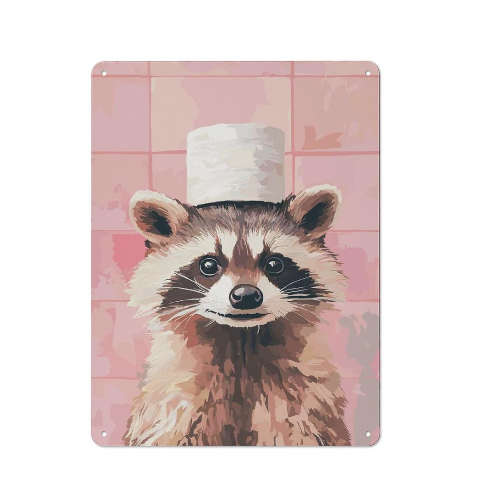 Junmoney Style-13 Garage Style Metal Wall Sign 40X30cm Featuring Raccoon With Toilet Paper Hat, Garage Wall Decor For Garage, Hobby Room, Office Or Man Cave