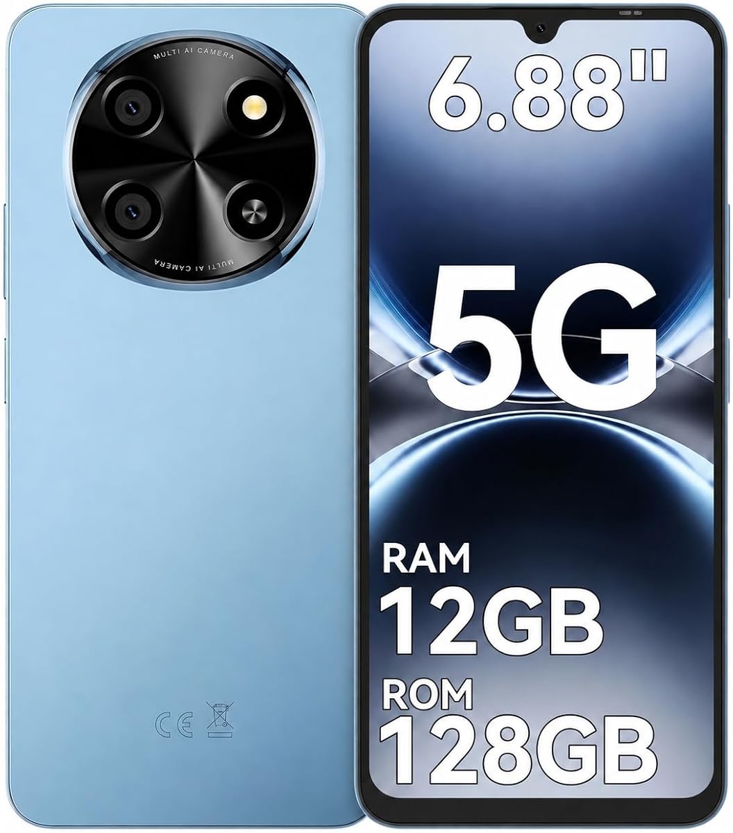 2026 Slim Unlocked Phones for T-Mobile, 5G Android Phone, NFC, 6.88HD,Blue | 12GB+128GB/2TB TF Octa Core, Smartphone, 120Hz, 5000mAh(18W) Dual SIM Smartphones, 16MP Camera, Fingerprint ,FaceID, For Gift