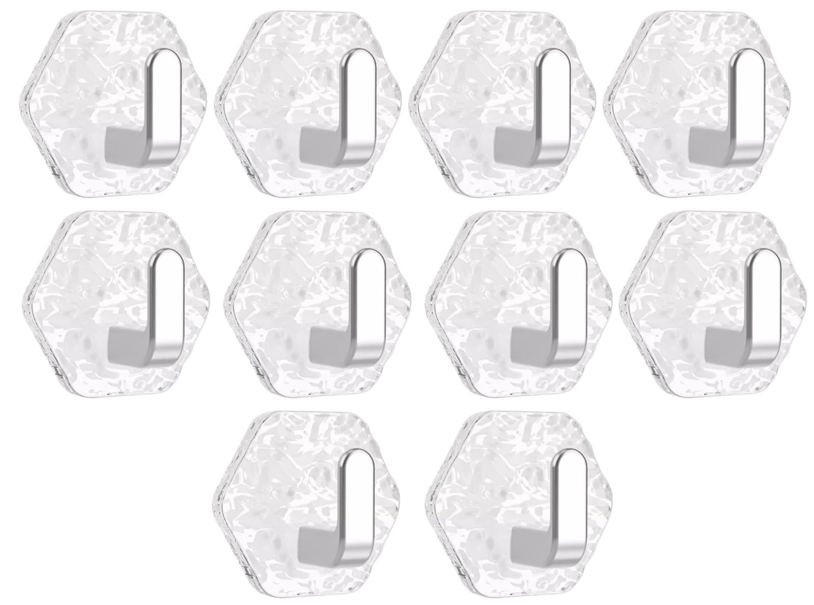 Thuchenyuc Silver Water Ripple Hexagonal Self Adhesive Hooks, Self-Adhesive Hooks – 10/20 Pack No Drill Wall Hooks,Hexagonal Ripple Design,Waterproof Heavy Duty For Towels Keys(,10Pcs)