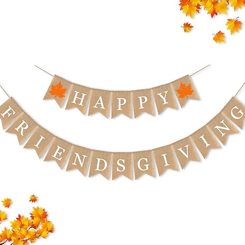 Miniatura 1 de Cartel de arpillera con texto en inglés «Happy Friendsgiving» para otoño, suministros para