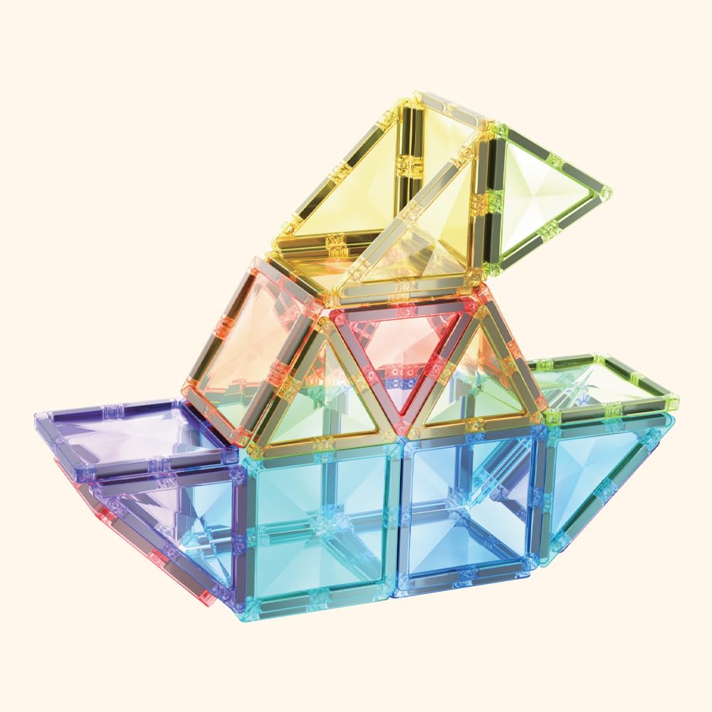 LERNI COLORMAG Magnetbausteine 60 Teile – Magnetisches Konstruktionsspielzeug für Kinder ab 3 Jahren, Mint Lernspielzeug mit Ideenheft, Pastell