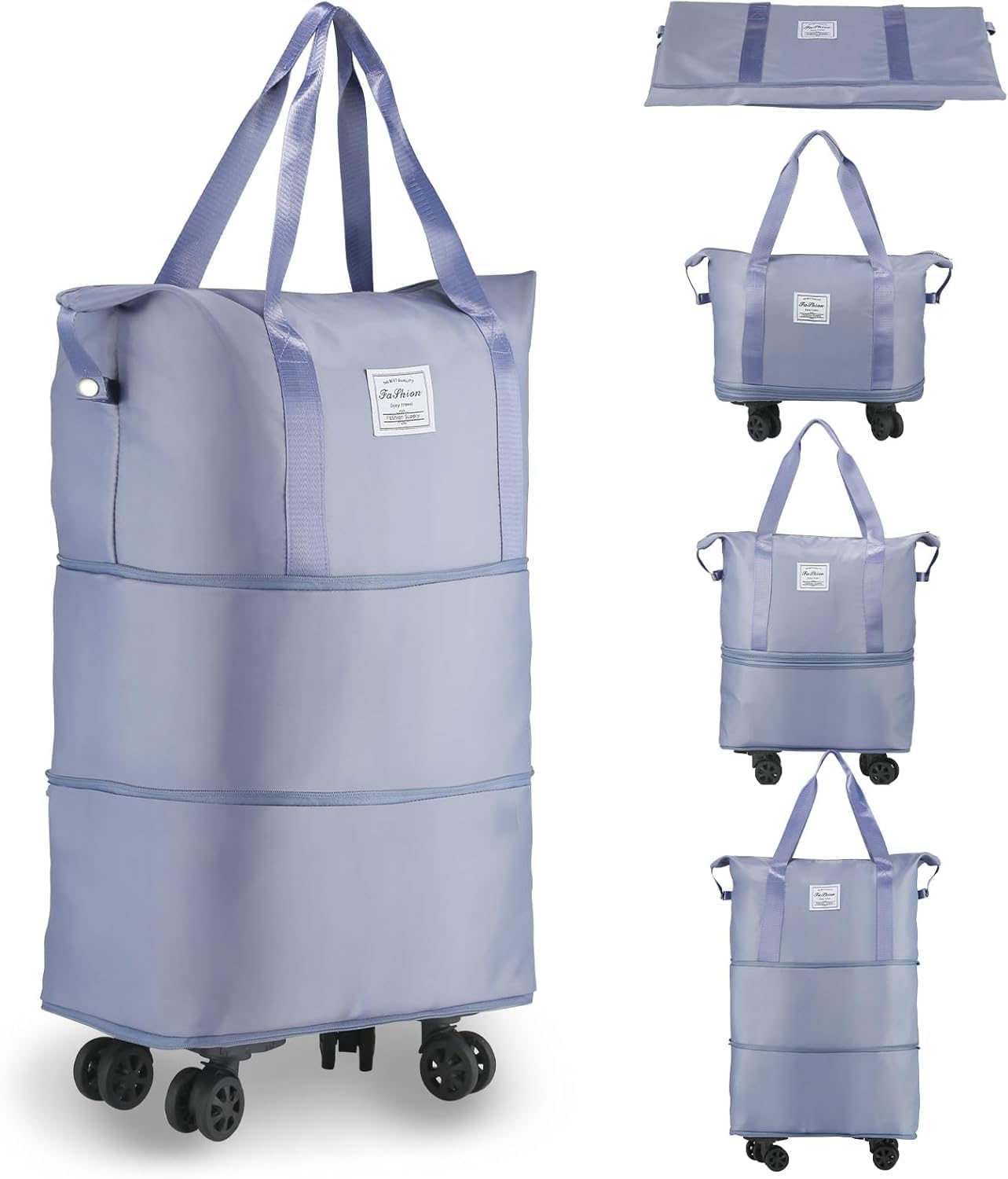 Foldable Travel Duffel Bag with Wheels | Expandable Carry-On Luggage Bag with Dry & Wet Separation | Rolling Travel Tote for Women & Men | Large Capacity Overnight, Weekend & Gym Bag | Purple-image-46