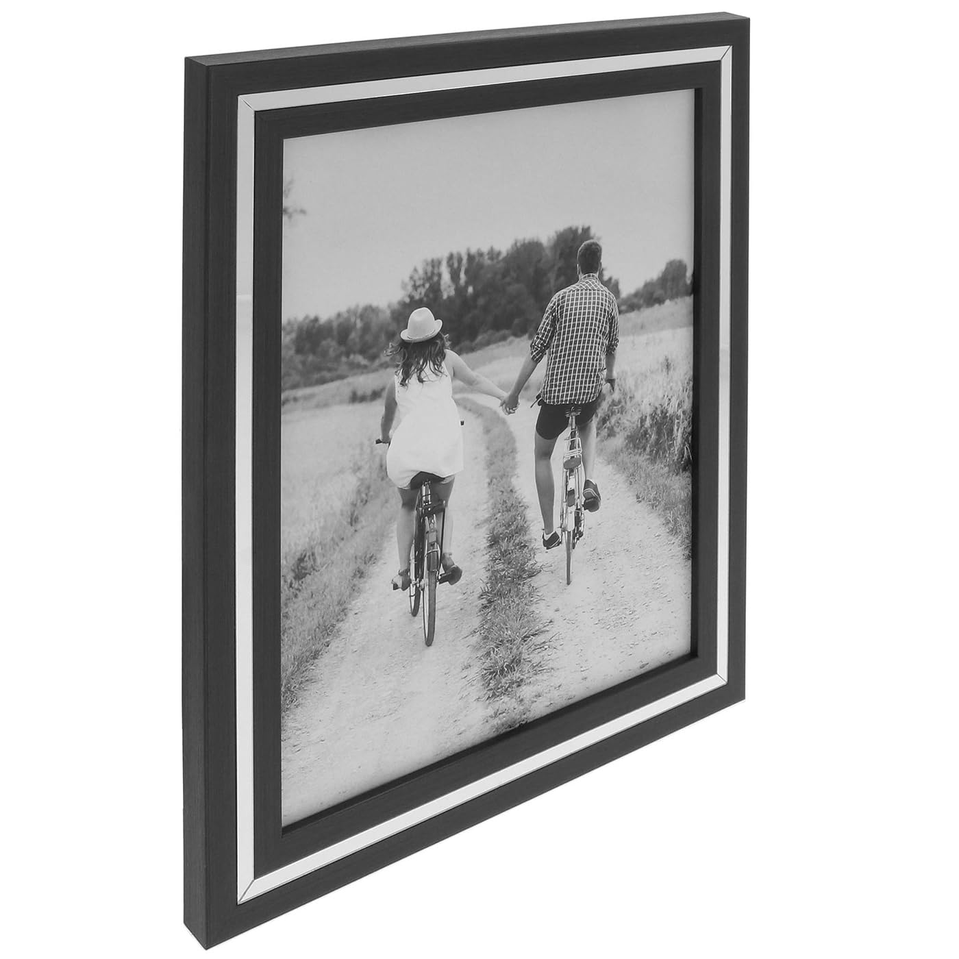 Shudehill Giftware 8X10 Black Frame With Grey Silver Band Minimal Stylish Photo Frame - 5X7, 6X8, Sizes (8X10)