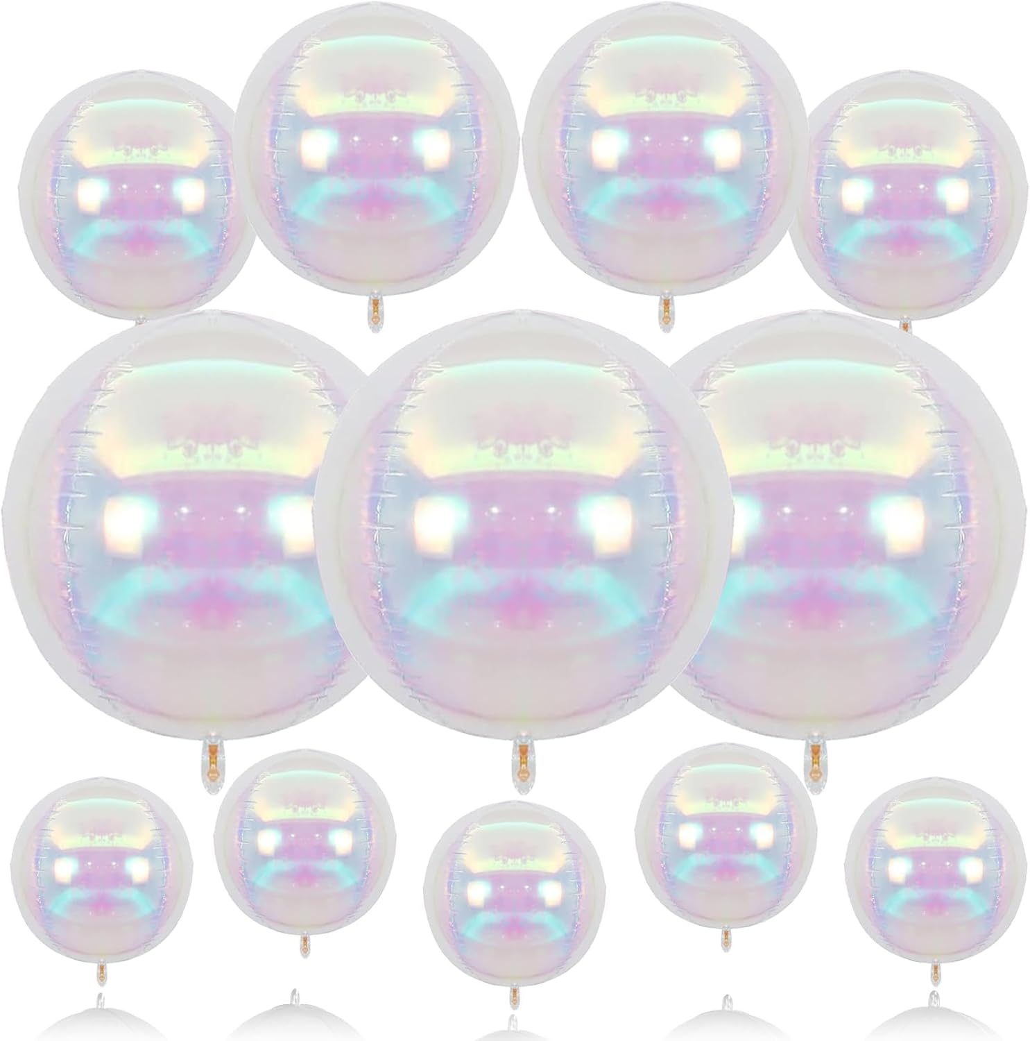 Biapian 12 Pcs Iridescent Foil Balloons, 22" 15" 10" 4D Clear Ball Shape Balloons, Different Size Holographic Balloons Transparent for Little Mermaid Birthday Wedding Sea Baby Shower Party decorations