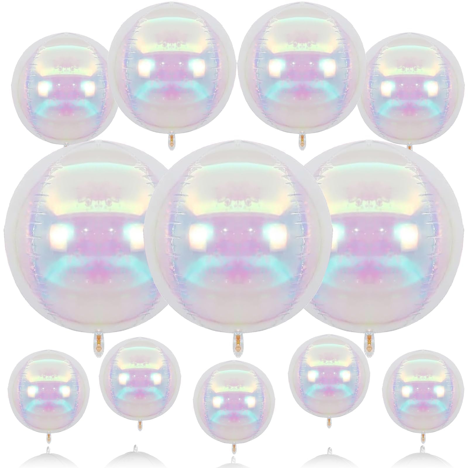 Biapian 12 Pcs Iridescent Foil Balloons, 22" 15" 10" 4D Clear Ball Shape Balloons, Different Size Holographic Balloons Transparent for Little Mermaid Birthday Wedding Sea Baby Shower Party decorations