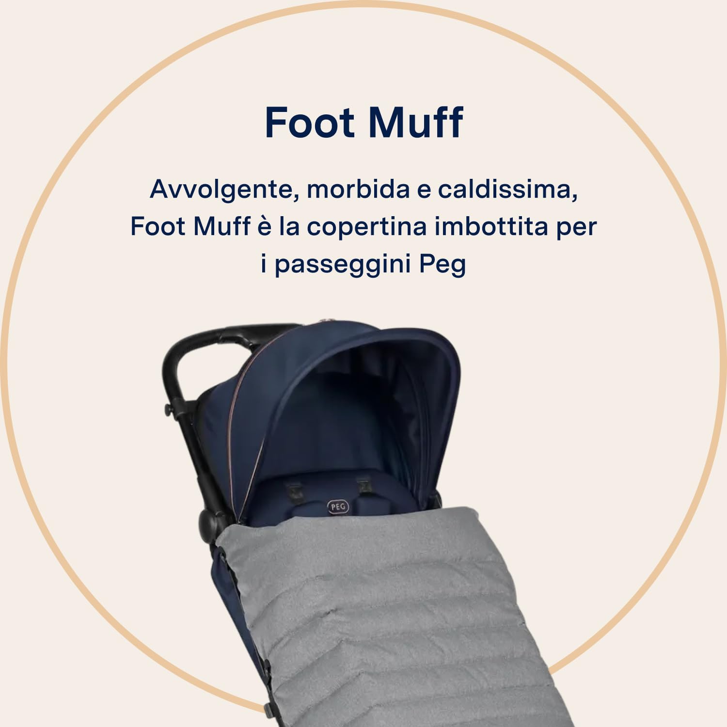 PEG Foot Muff - Sacco Passeggino Invernale Imbottito - Compatibile con Passeggini Veloce, Vivace, Book, Ypsi, City Loop e altri modelli Peg Perego