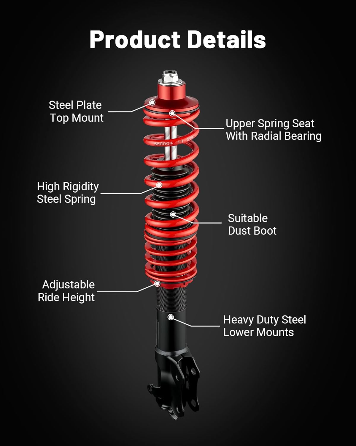 EVIL ENERGY Coilovers Compatible for Volkswagen Cabrio 1995-2002, Golf 1985-1999, Jetta 1985-1999, Corrado 1992-1995, Height Adjustable Lowering Kit, Twin-Tube Coilover Suspension Kit, Red