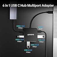 Vista 2 de ANYOYO Hub USB 3.0 de 6 puertos (versión no HDMI), 3 x USB-A, 2 x USB-C, 1 USB-C DC 5 V, adaptador multipuerto compatible con portátil/PC