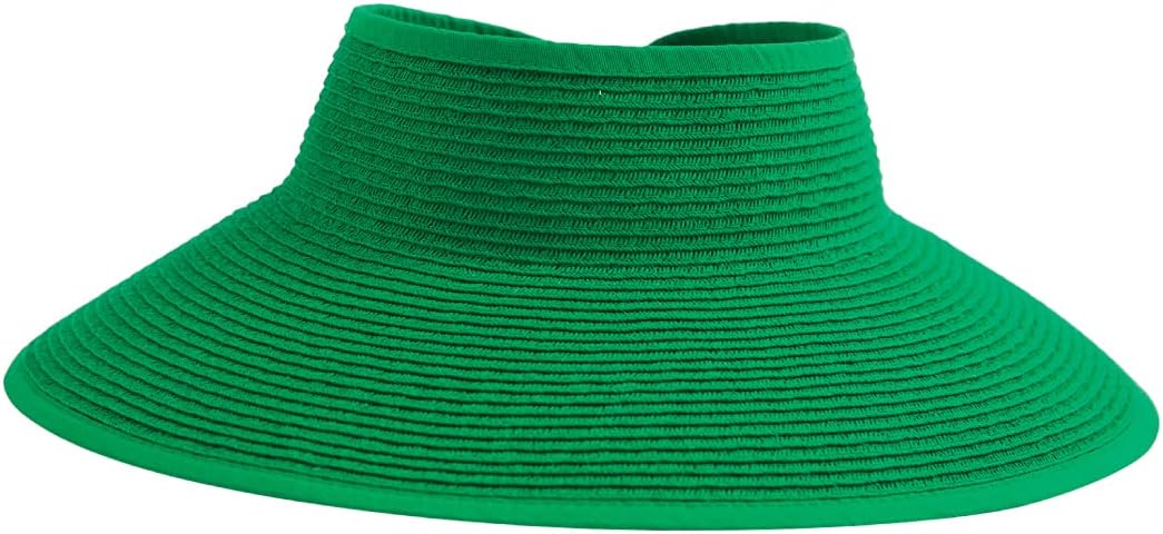 San Diego Hat Company Signature Women's Ultrabraid Large Brim Visor with Ribbon Binding & Sweatband, Sun Hats for Women, Green