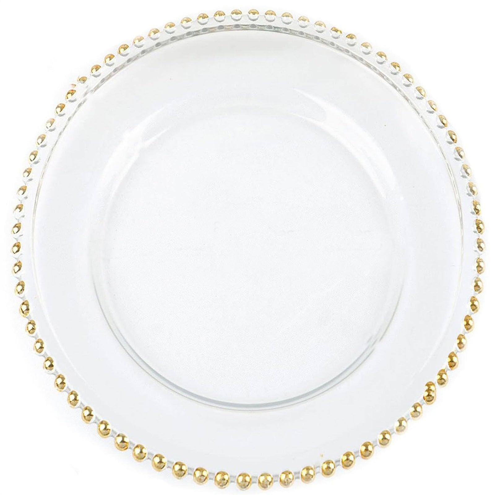 Balsa Circle 8 pcs 12-Inch Clear Glass Charger Plates with Gold Beaded Rim Dinner Chargers Wedding Party Supplies Holidays Occasions
