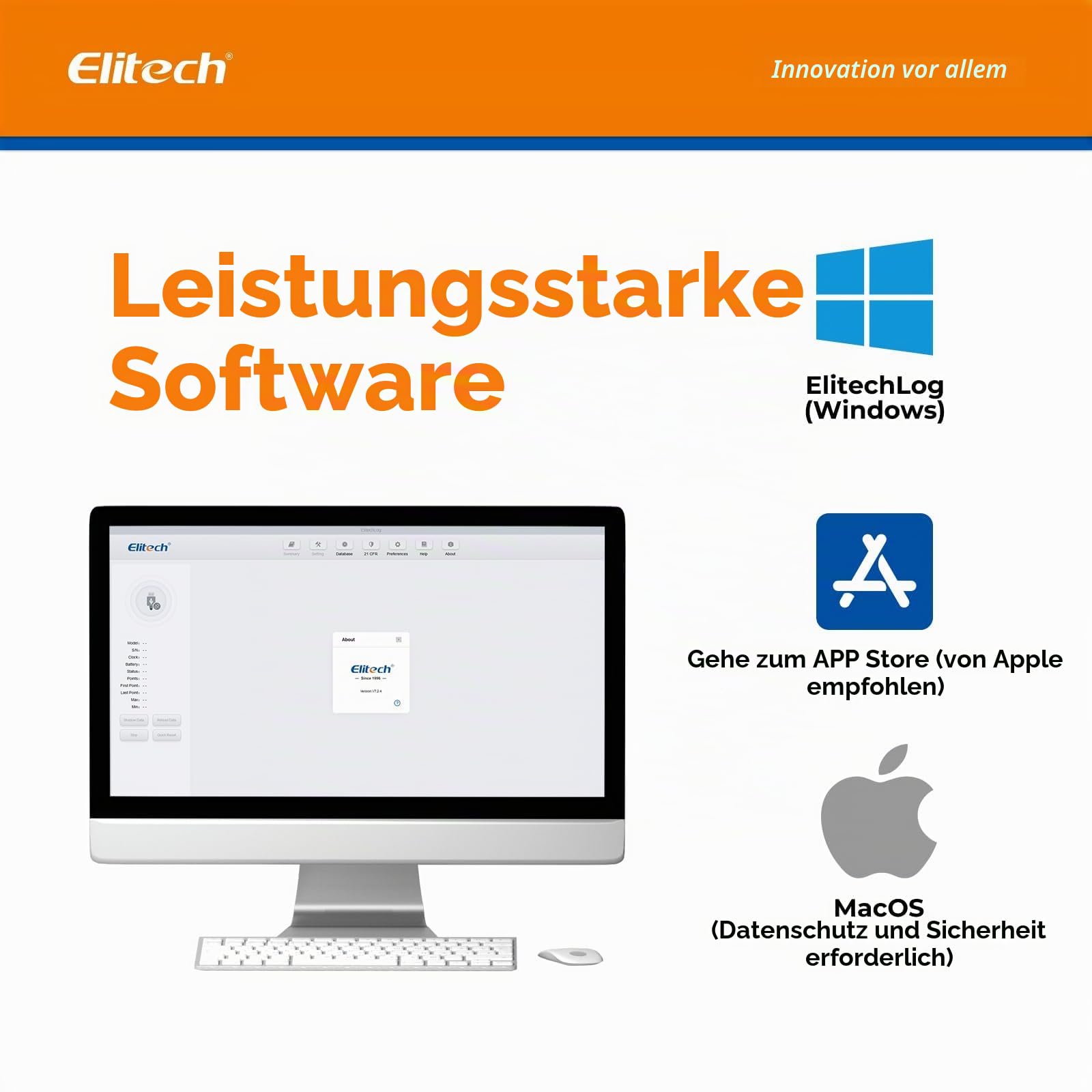 Elitech RC-4Pro Wiederverwendbarer Temperaturdatenlogger, -40~85°C, USB-Datenlogger für PDF & CSV, 64000 Datensätze, mit kostenloser Software & Akustischem Alarm, für Temperaturüberwachung im Labor