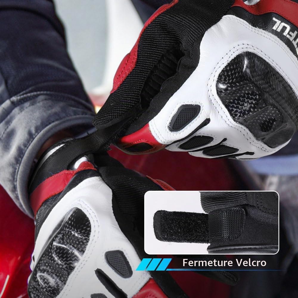 WTACTFUL Gants Moto en Cuir de chèvre avec Protection Carbone pour Femme et Homme - Gants complets tactiles pour Moto, Conduite et Motocross