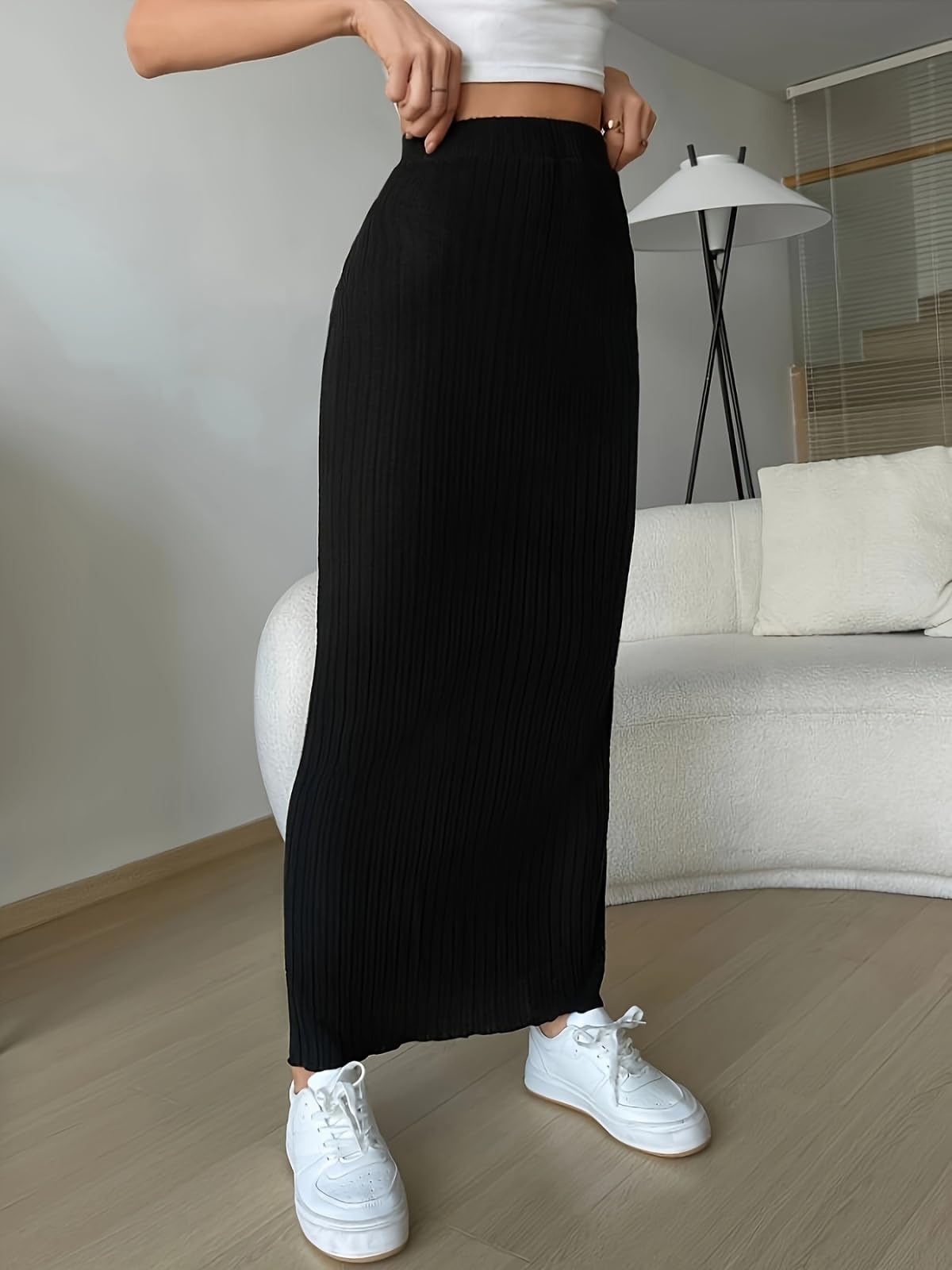 Spódnice damskie z wysokim stanem, z bocznym szwem slim fit, dzianinowa spódnica midi, sukienka na co dzień, khaki-XL