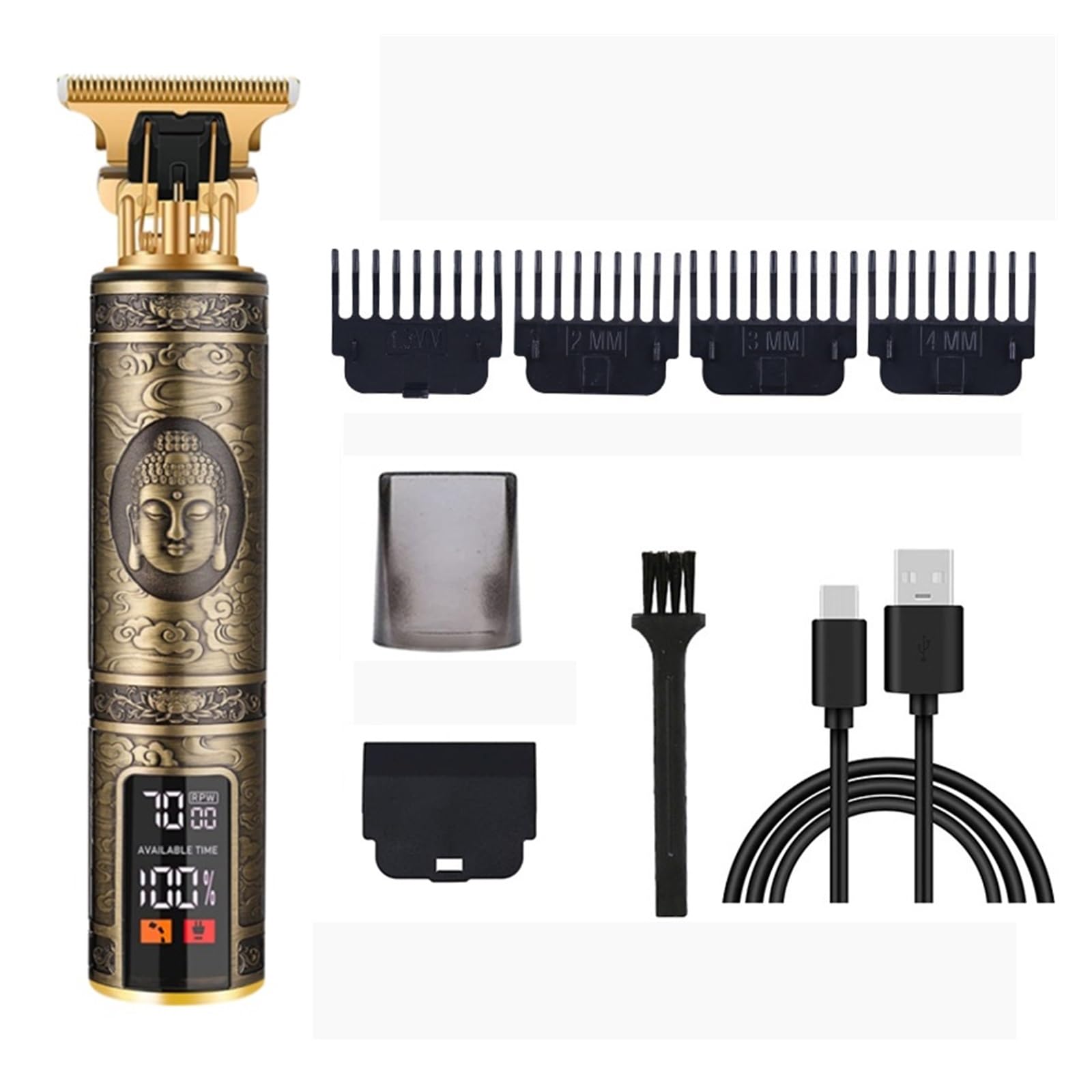 Rasoi elettrici da barbiere T9, con schermo LCD, ricaricabile, retrò, con testa a olio (LCD Buddha 2.0)