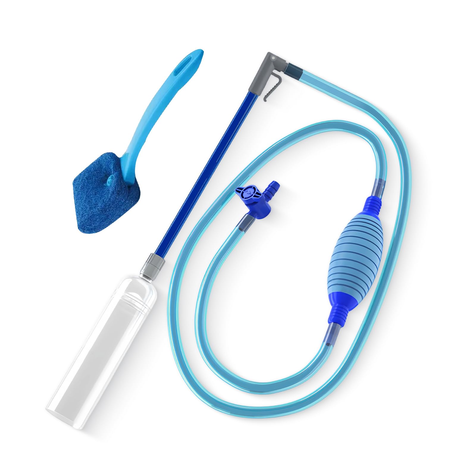 SCUML Fish Tank Cleaning Kit, Fish Tank Syphon Gravel Cleaner with 2.6m Suction Pipe and Brush Vacuum Siphon Pump with Air-Pressing Button Aquarium Cleaning Kit for Daily Water Changing (Blue)