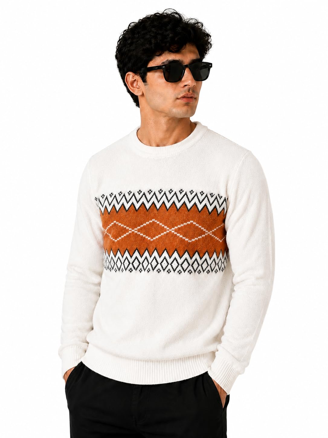 Men's Self Design Round Neck Full Sleeve Soft Knit Winter Pullover | Regular Fit Casual Geometric Pattern Sweater for Men 2603-picture-31