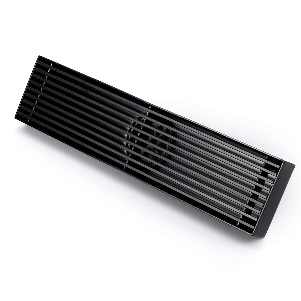Desagüe Ducha 304 Acero Inoxidable Rectangular Canaleta de Drenaje de Suelo Desodorante Gran Desplazamiento Negro Drenaje de Ducha para Patio, Baño y Cocina, 30×7 cm