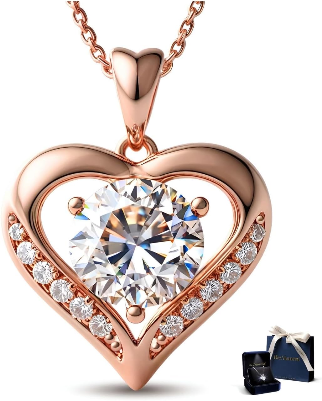 Anniversary Necklace for Women – Rose Gold Necklaces for Her – Moissanite Pendant Woman 2 Carat - Girlfriends Jewelry - Jewellery for Wife from Husband - Mothers Day Gift