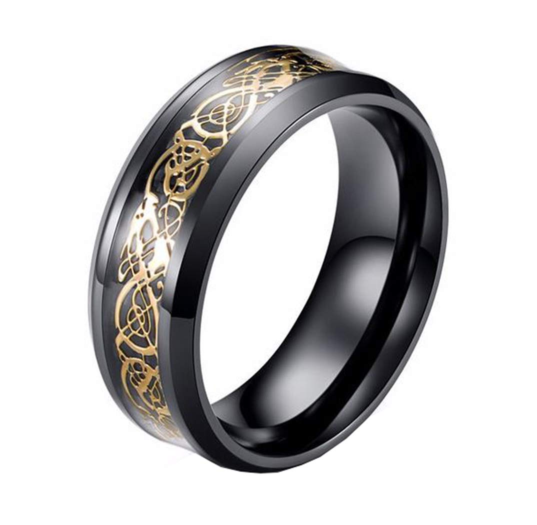 HIJONES Unisex Carbide Fiber Celtic Dragon Spinner Ring Wedding Spins Band