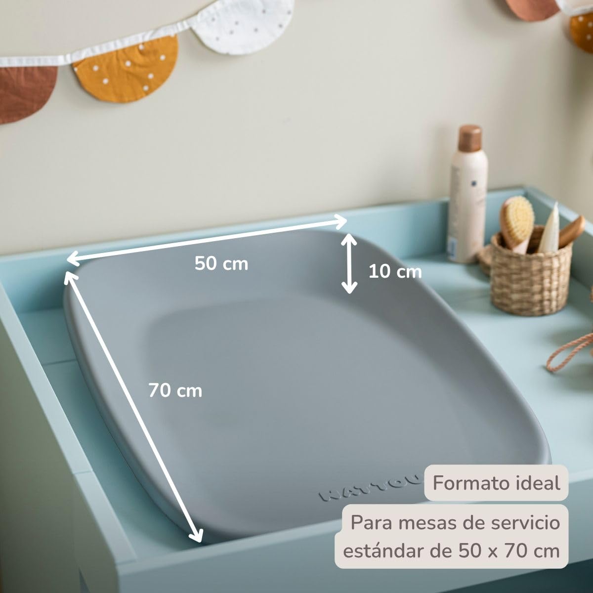 Nattou Cambiador bebe - Softy Cambiador silicona bebe de suave espuma de PU - Lavable - 50 x 70 cm - Gris
