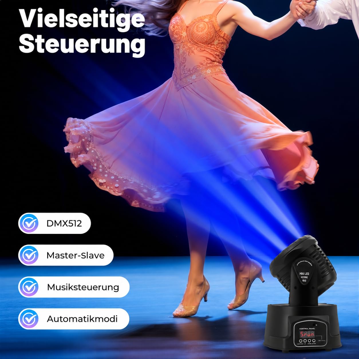 7 LED Scheinwerfer Moving Head Licht DMX Discobeleuchtung Floorspot Bühnenlicht Licht für Stage DJ Party Show Bar Halloween Weihnachten
