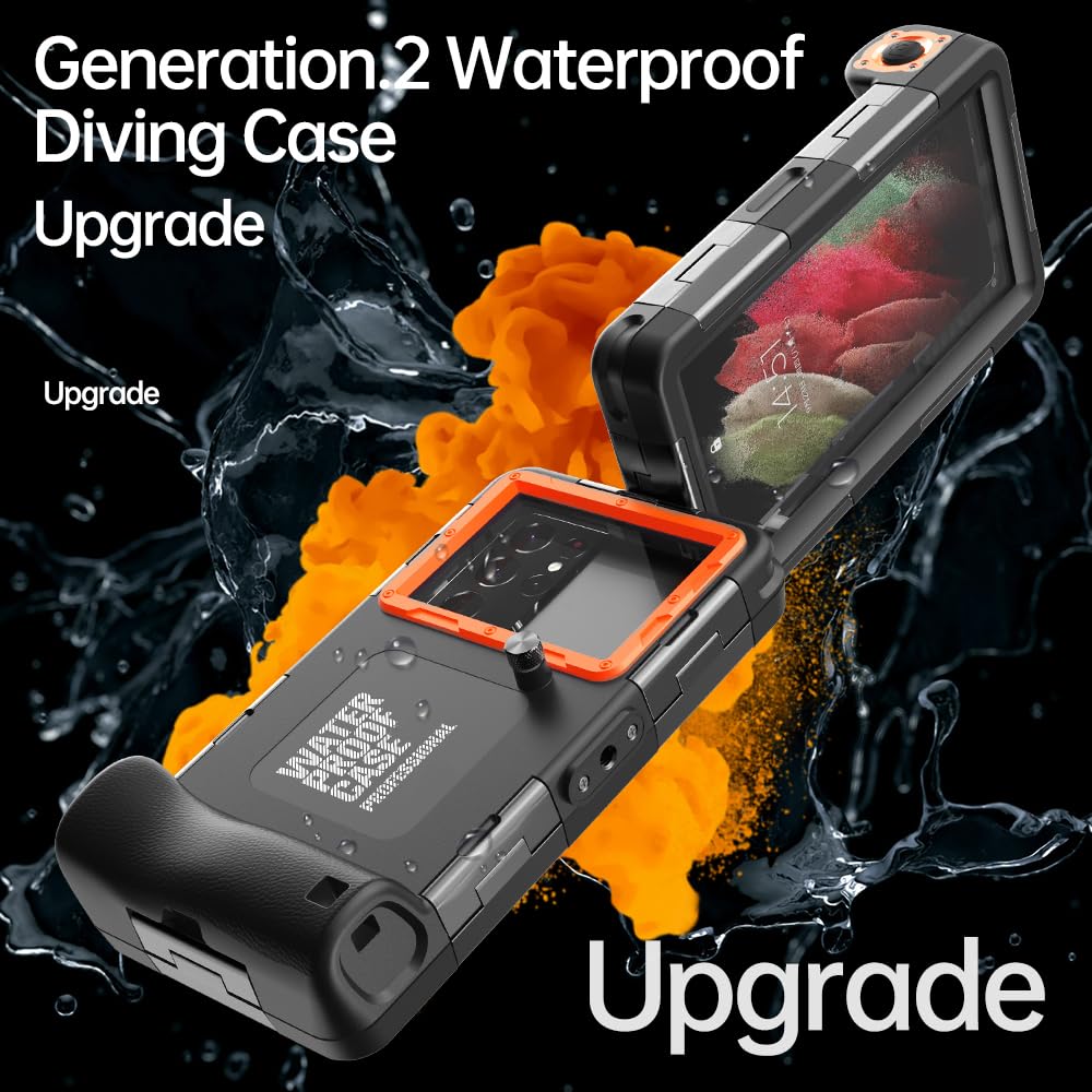 Custodia impermeabile per iPhone Samsung Galaxy Huawei Series Smartphone, professionale, 15 m, per snorkeling e surf all'aperto, colore: nero/arancione