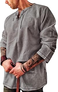 Men's Fashion Cotton Linen Shirt Long Sleeve Solid Color Ethnic Beach Yoga Top - Buy now