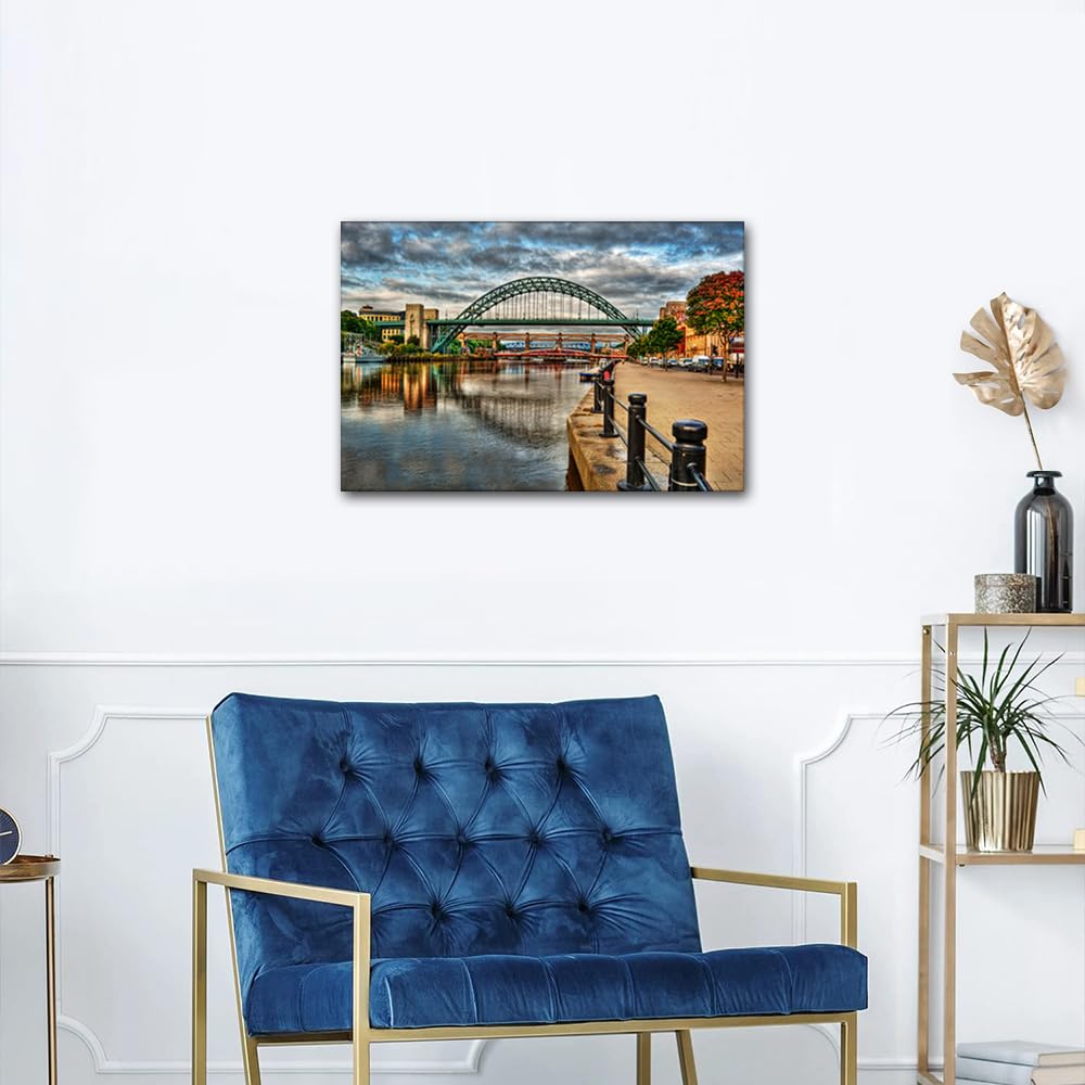 England Canvas Wall Art Bridges in Newcastle Upon Tyne Pictures Posters England Wall Decorations for Living Room Home Decor Pieces 1 Piece Artwork for Home Walls Framed Ready to Hang (16''Wx 24''H) - Image 4
