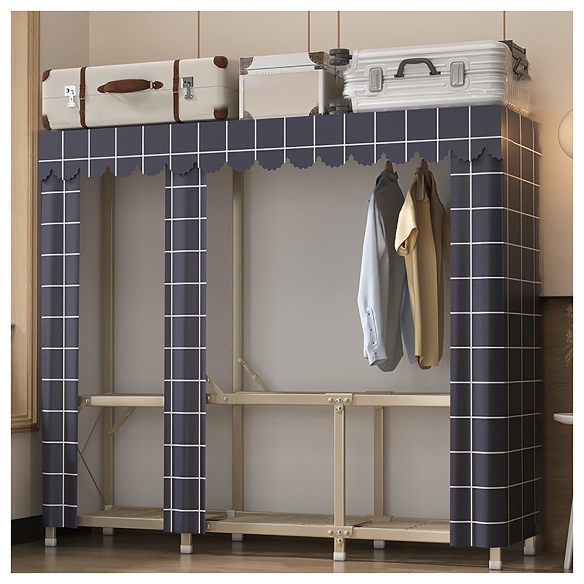 Organizer per vestiti in tessuto, grande armadio portatile con 5 scomparti, armadio moderno, struttura in metallo per camera da letto, opzione per appendere vestiti