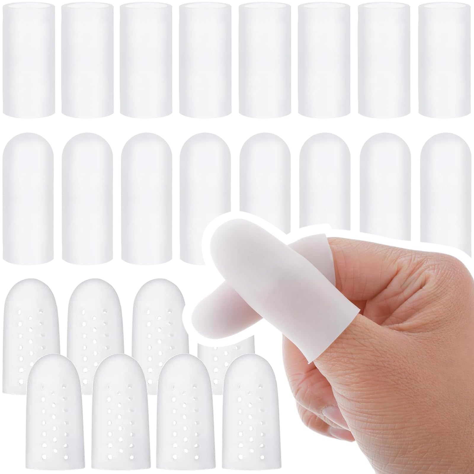 ADULLPONY Silicone Finger Cots - Soft Gel Fingertip Protector 24 PCS Thumb Sleeve Covers for Cracked Finger, Arthritis, Eczema