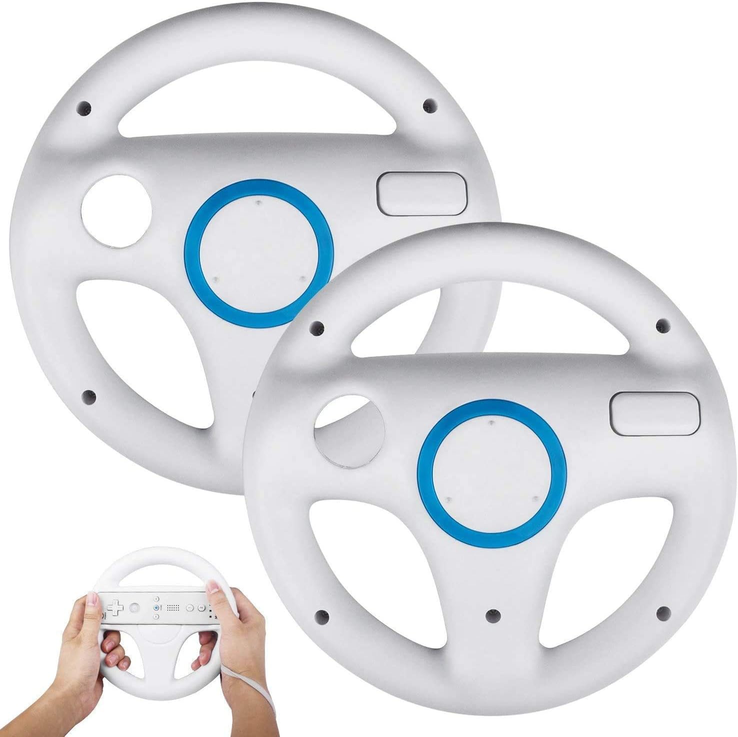 Wii Steering Wheel, PowerLead 2 pcs white Wii Controller Steering Mario Kart Racing Wheel Game Controller for Nintendo Wii Remote Game-White
