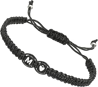 [PATIKIL] イニシャルブレスレット アルファベットレターmハートブレイデッド黒ロープブレスレット 女性用カップル用マッチングパーソナライズドギフトフレンドシップ