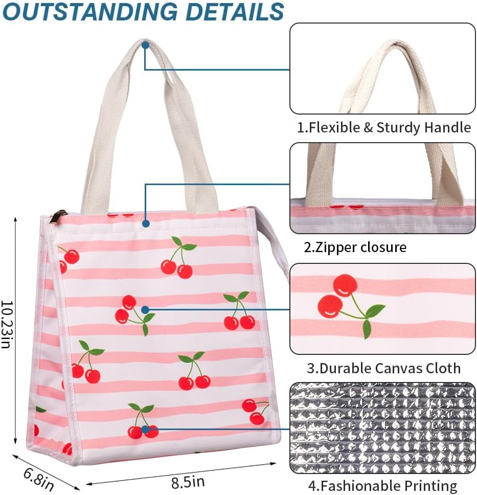 iknoe Insulated Lunch Bag for Women & Adults, 9L Foldable Wide-Open Cooler Bag with Pockets, Leakproof & Portable, for Picnic, Office, Beach(Cherry) - Image 2