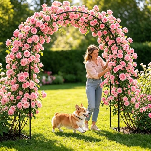 Arco de jardín para bodas y plantas trepadoras, enrejado de metal negro de 86.5" 3
