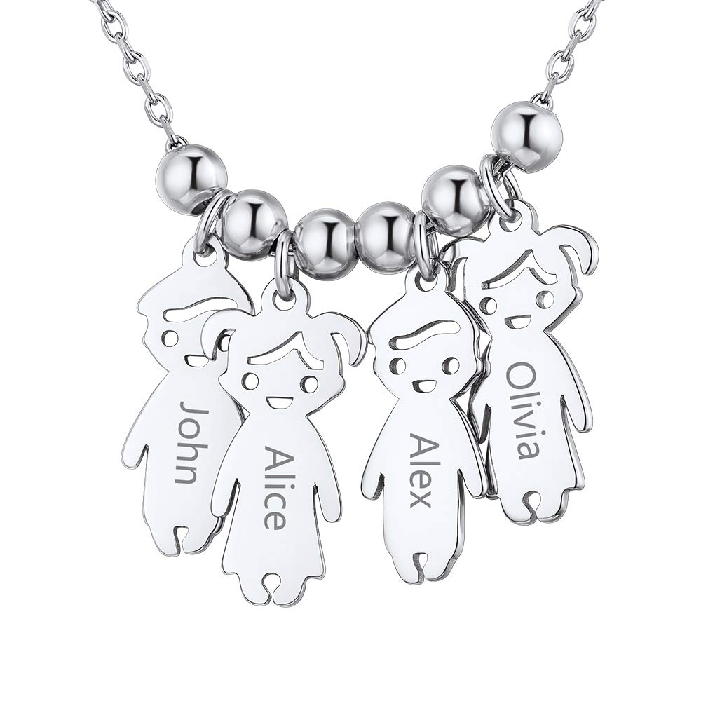 Custom4U Namenskette S925 Silber/Edelstahl Kette mit Namen der Kinder Personalisierte Mutter Name Halskette mit 1-5 Kindernamen Jungen und Mädchen Halskette Geschenk für Mama Oma Mütter